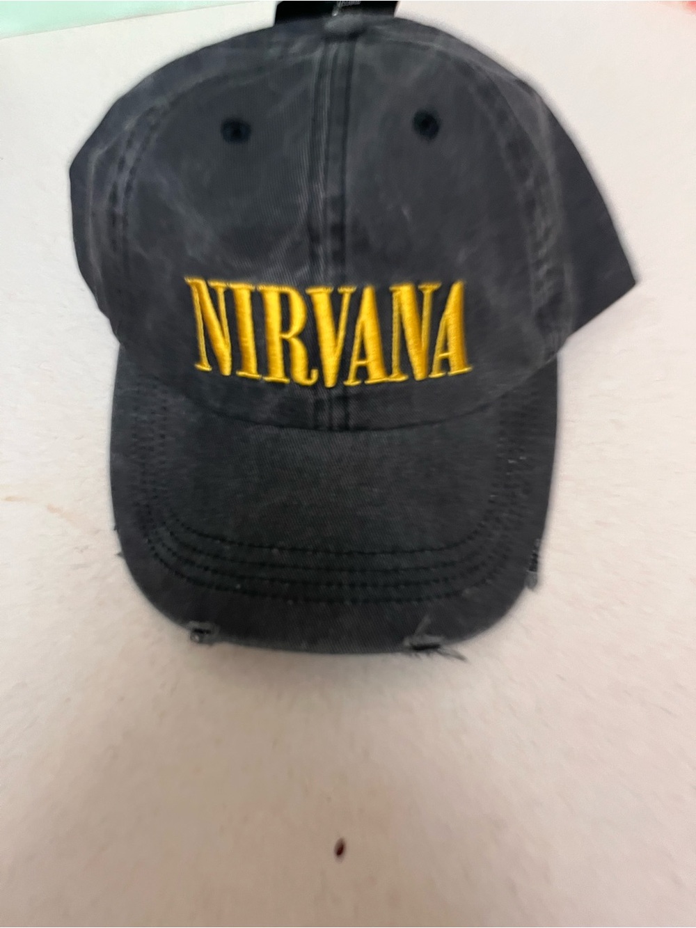 Distressed NIRVANA Black Cap with Yellow Embroidered Logo